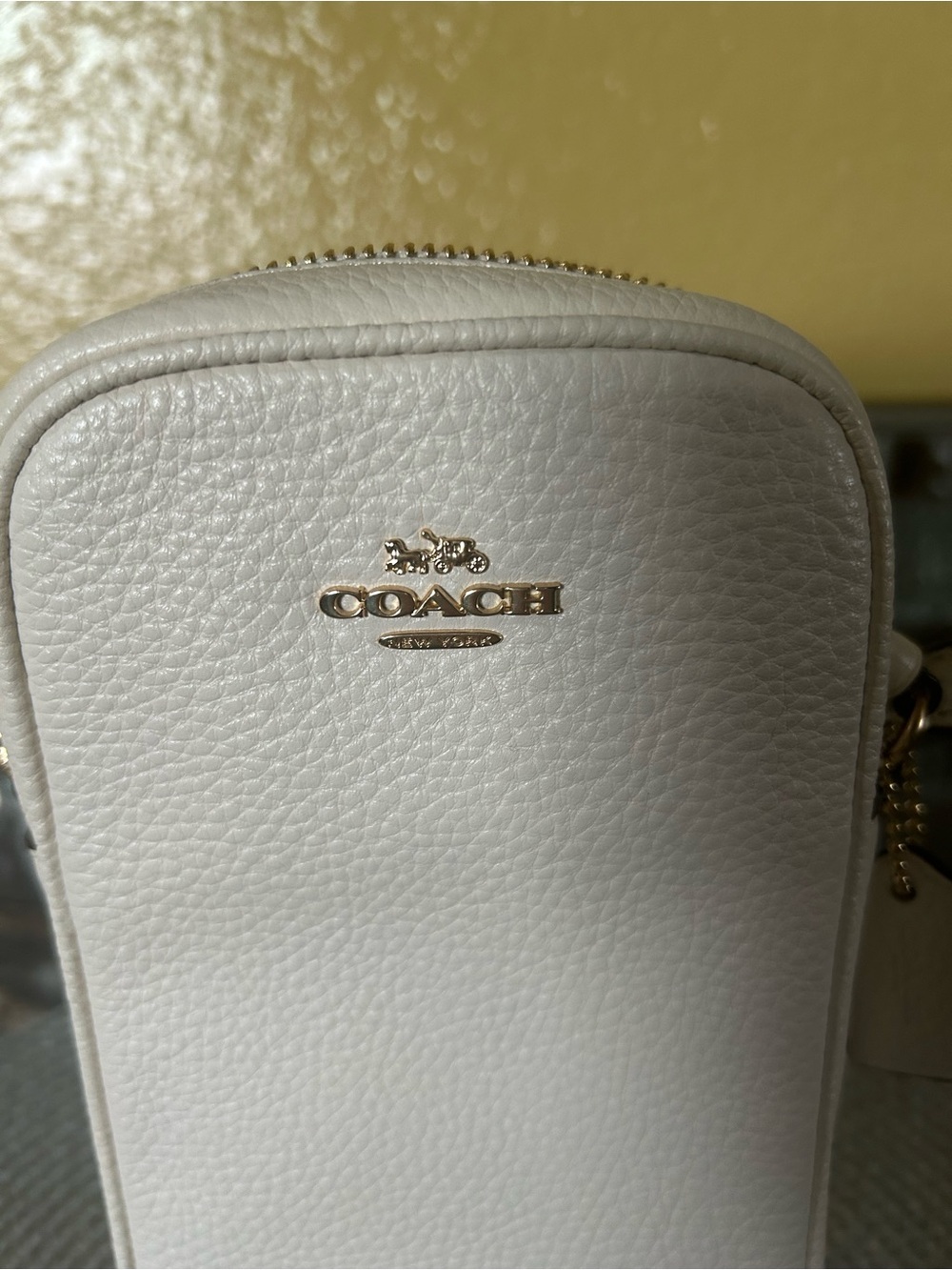 Coach White Pebbled Leather Crossbody Pouch with Gold Logo